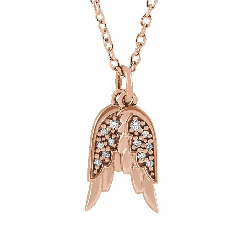 Boho Chic Necklace for Women-14K Yellow, White or Rose Gold Diamond Angel Wings Necklace, 16-18 In