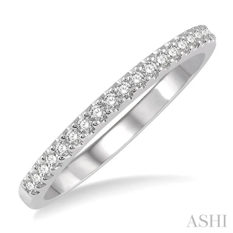 Silver Wedding Ring for Couples-1/6 Ctw Round Cut Diamond Wedding Band in 14K White Gold