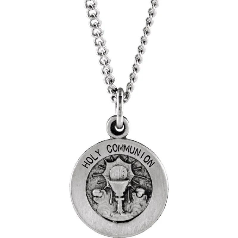 Customizable Charm Necklace-Sterling Silver 12mm Holy Communion Medal Necklace, 18 Inch