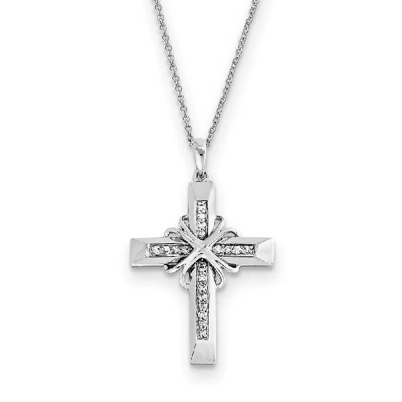 Layered Silver Necklace for Trendy Look-Rhodium Plated Sterling Silver & CZ Steadfast Love Cross Necklace, 18