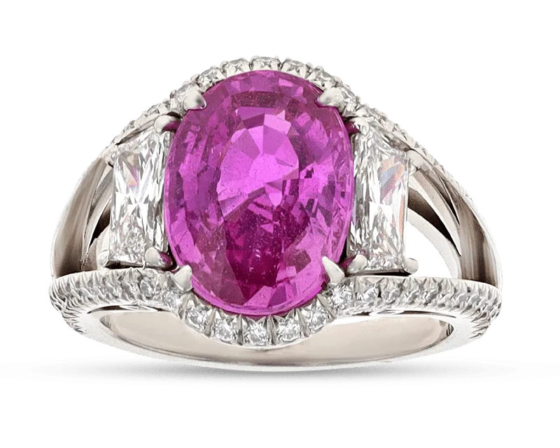 Birthstone Ring for Custom Jewelry-Pink Sapphire Ring, 4.44 Carats