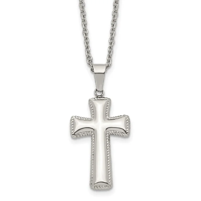 Elegant Wedding Necklace for Brides-Stainless Steel Medium Pillow Cross Necklace, 18 Inch