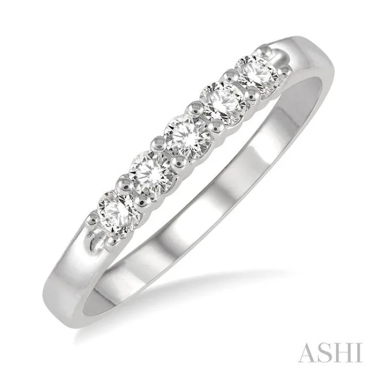 Simple Wedding Band for Women-1/4 ctw 5 Stone Round Cut Diamond Wedding Band in 14K White Gold