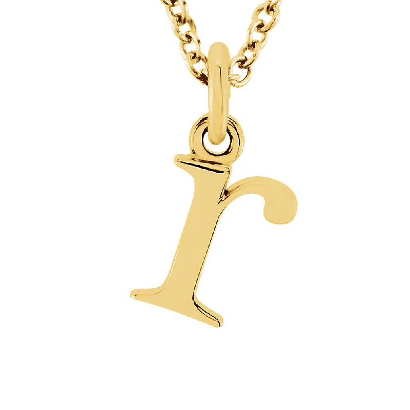 Rose Gold Pendant Necklace for Brides-The Abbey Lower Case Initial 'r' Necklace in 14k Yellow Gold, 16 Inch