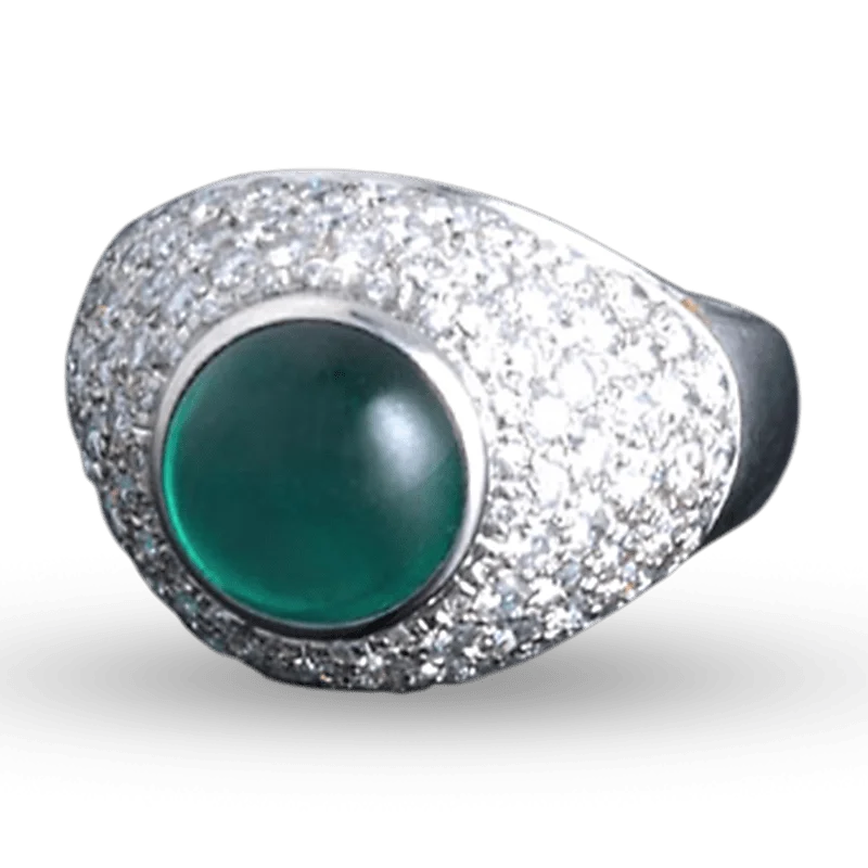 Customizable Gemstone Ring for Women-Emerald and Diamond Dome Ring, 3.69 Carats