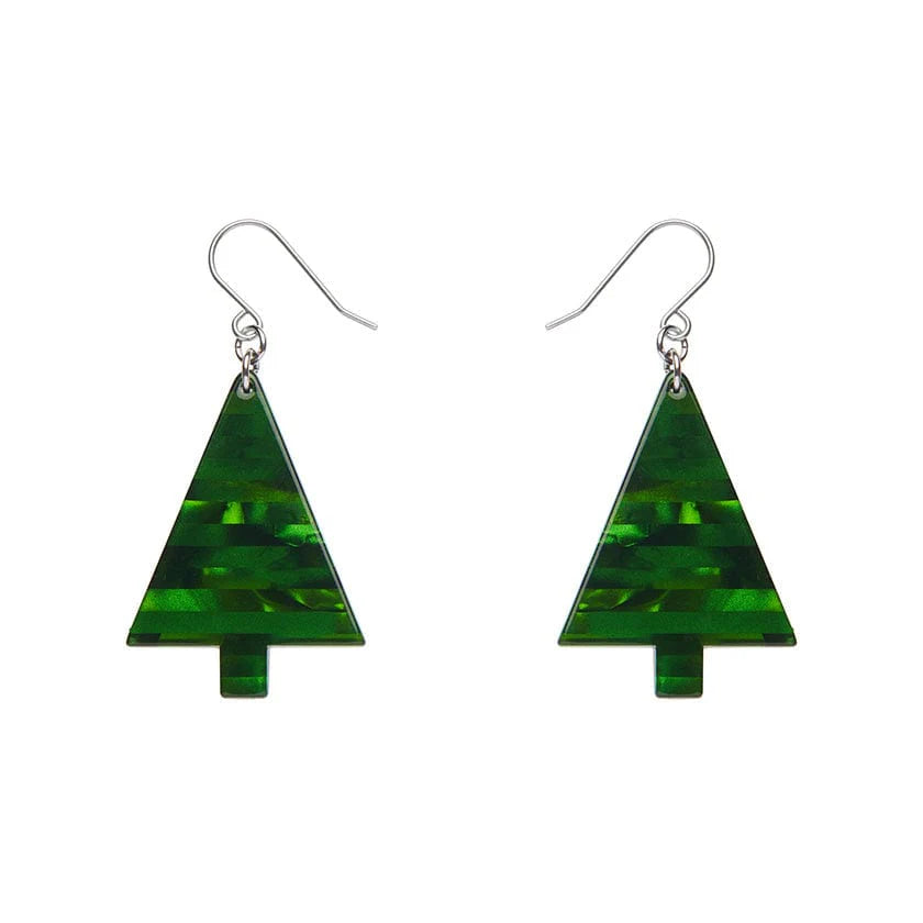 Luxury Gold Earrings for Women-Erstwilder - Christmas Tree Stripe Glitter Drop Earrings - Green