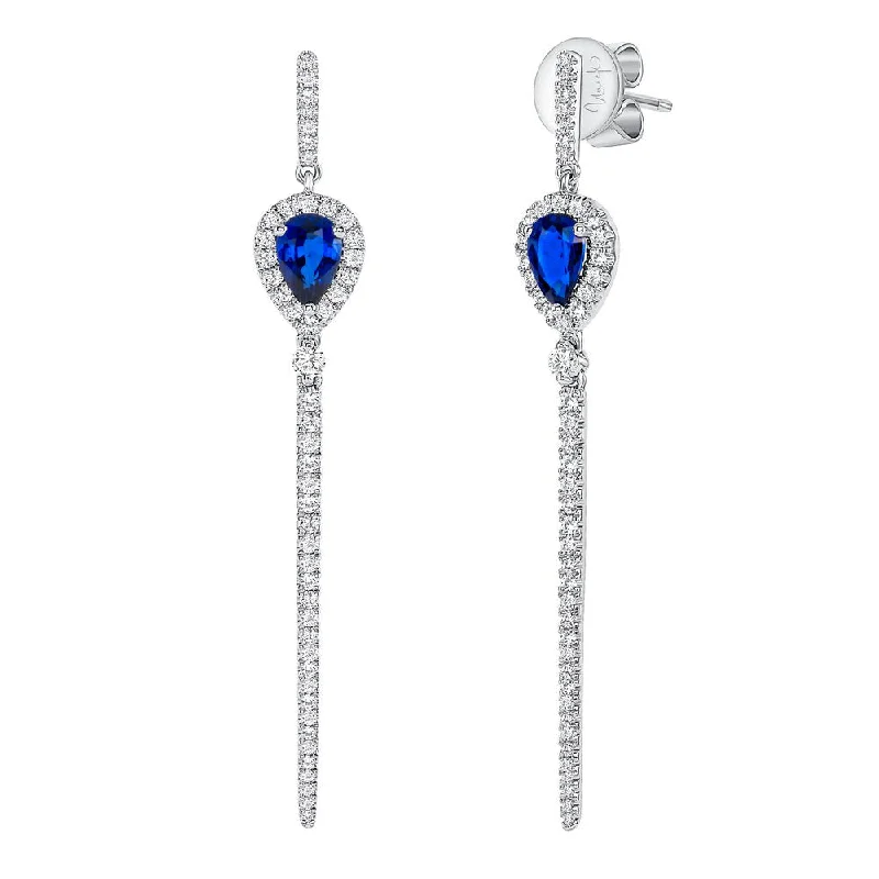 Trendy Earrings for Young Adults-Uneek Precious Collection Round Blue Sapphire Dangle Earrings