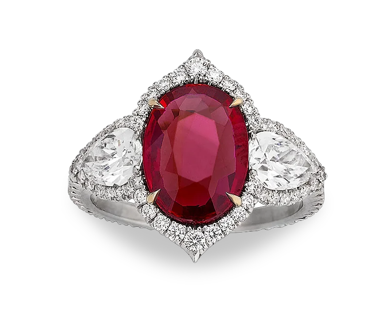 Customizable Gemstone Ring for Engagement-Untreated Ruby and Diamond Ring, 3.02 Carats