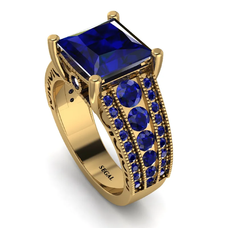 Chunky Statement Ring for Women-Unique Geometric Design Sapphire Gold Engagement Ring - Amber No. 73