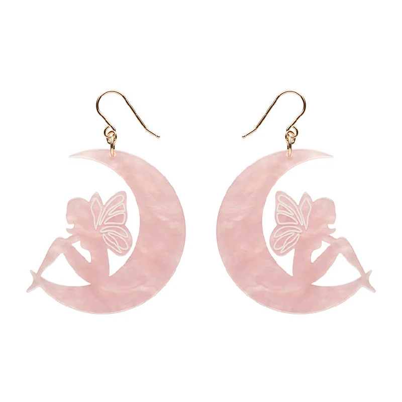 Trendy Earrings for Young Adults-Erstwilder - Fairy Moon Drop Essential Earrings - Pink