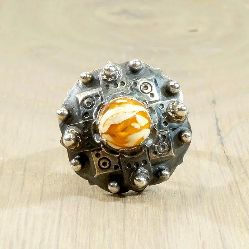 Custom Silver Ring for Customization-Amber & Ornate Silver Mystery Ring