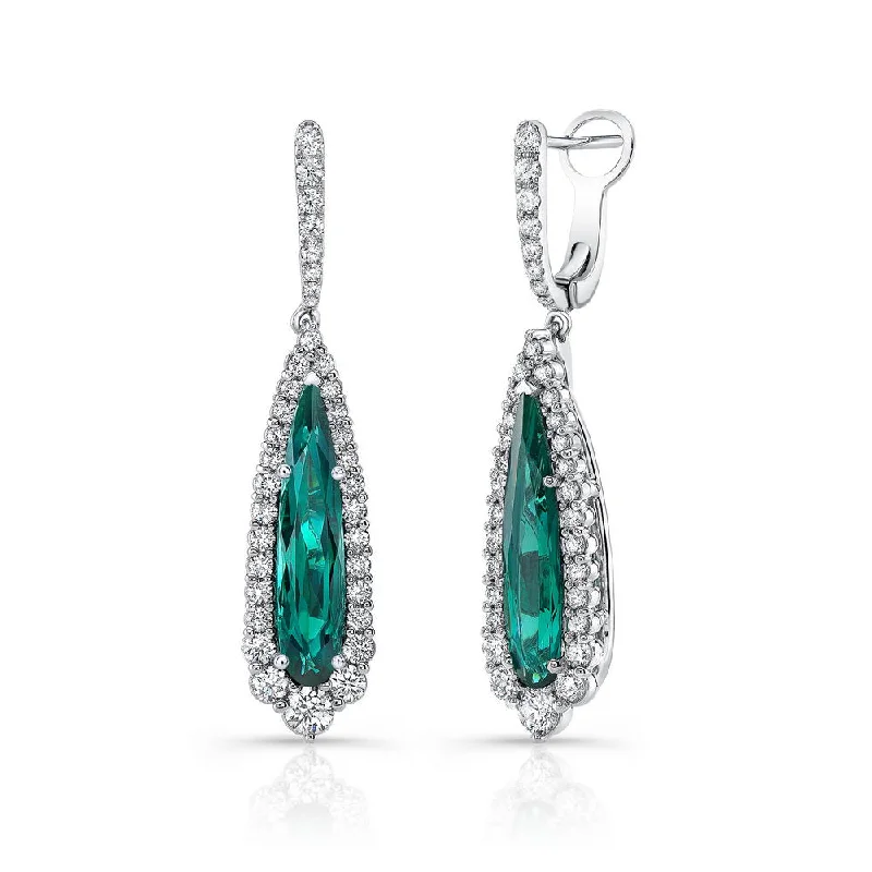 Colorful Crystal Earrings-Uneek Precious Collection Halo Pear Shaped Indicolite Tourmaline Dangle Earrings