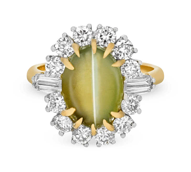 Large Gemstone Ring for Evening Wear-Cat's Eye Chrysoberyl Ring, 8.06 Carats