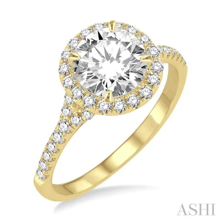 Silver Wedding Ring for Women-3/8 Ctw Diamond Semi-mount Engagement Ring in 14K Yellow Gold