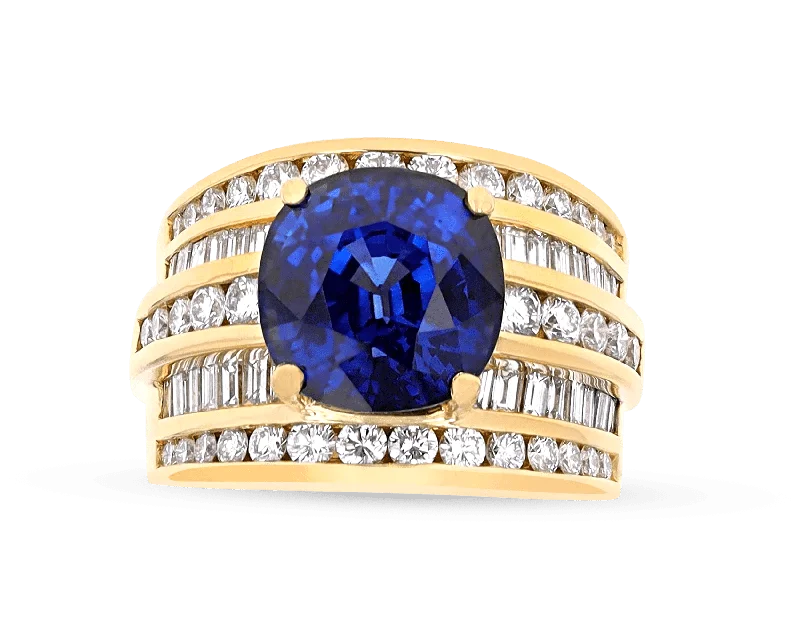 Gold Engagement Ring-Charles Krypell Sapphire Ring, 8.62 Carats