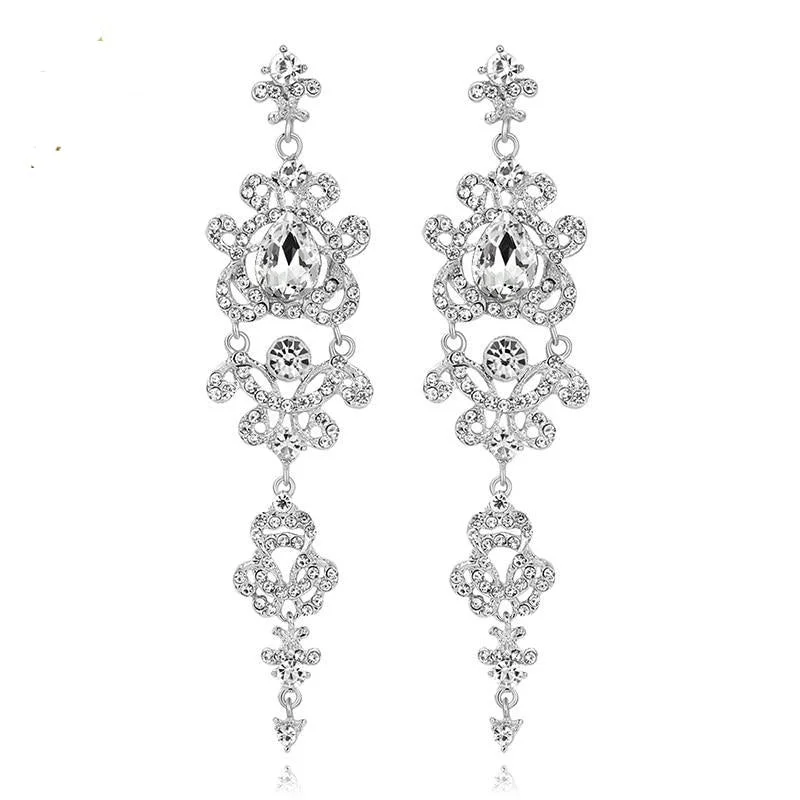 Handmade Earrings for Gifts-TRZ-003 Chandelier Crystal Long Bridal Wedding Earrings