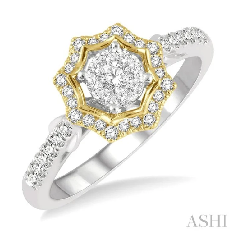 Luxury Sapphire Ring for Anniversary-1/3 ctw Star Shape Lovebright Round Cut Diamond Ring in 14K White and Yellow Gold