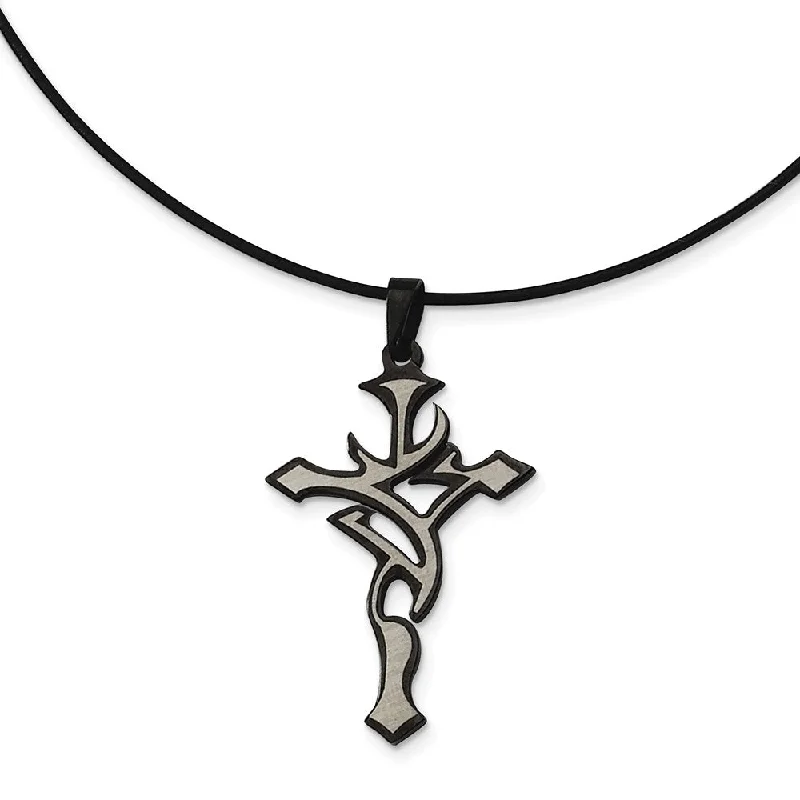 Gold Necklace with Charm for Fashion-Stainless Steel, Black and Grey Accent Cross Necklace