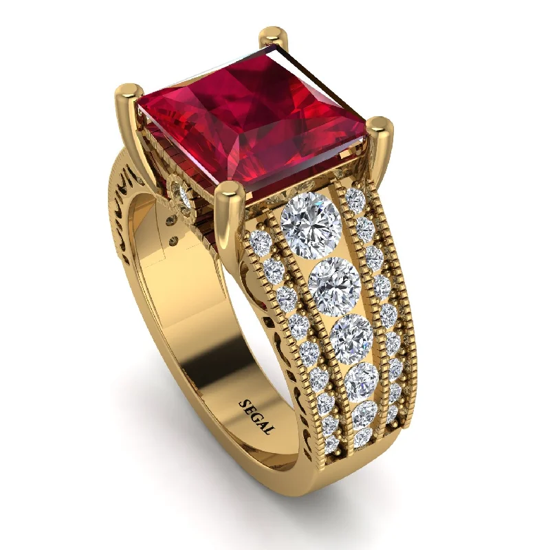 Classic Silver Ring for Casual Wear-Unique Geometric Design Ruby Gold Engagement Ring - Amber No. 10