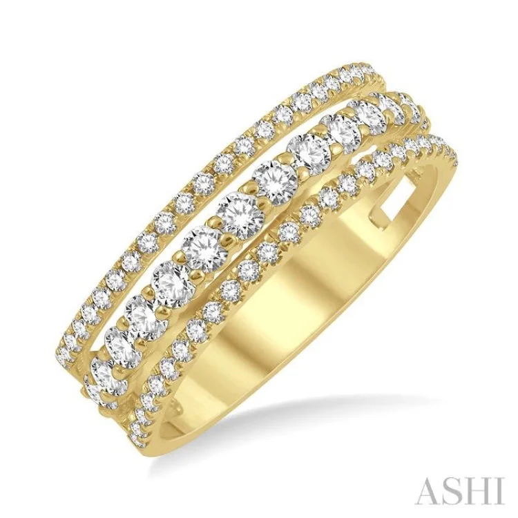 Custom Ring for Proposal-3/4 Ctw Round Cut Diamond Split Triple Ring in 14K Yellow Gold