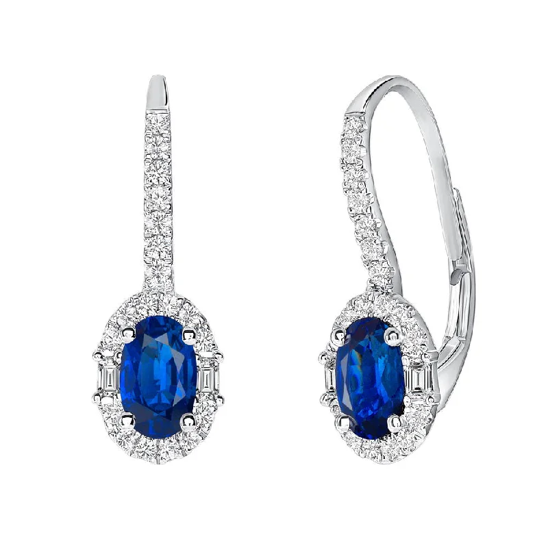 Simple Hoop Earrings for Casual Looks-Uneek Precious Collection Halo Oval Shaped Blue Sapphire Drop Earrings