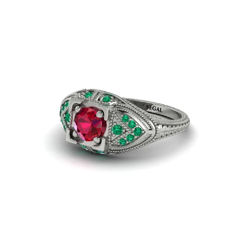 Unique Wedding Ring for Him and Her-Round Ruby Filigree Art Deco Vintage Engagement Ring - Bree No. 27