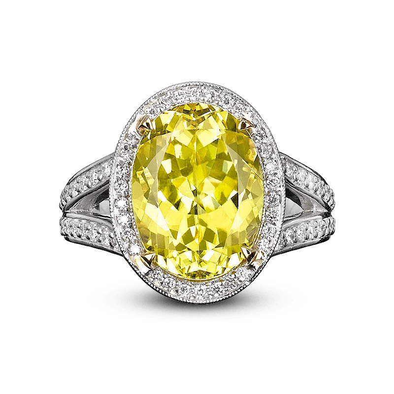 Classic Engagement Ring for Women-Canary Yellow Tourmaline Ring, 7.11 Carats