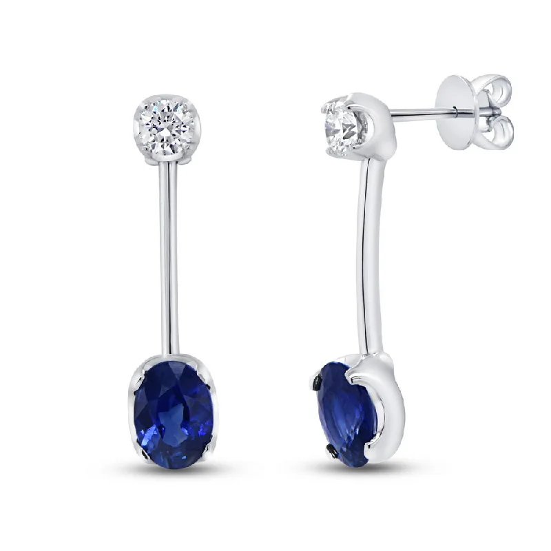 Silver Hoop Earrings for Women-Uneek Precious Collection 1-Row Oval Shaped Blue Sapphire Drop Earrings