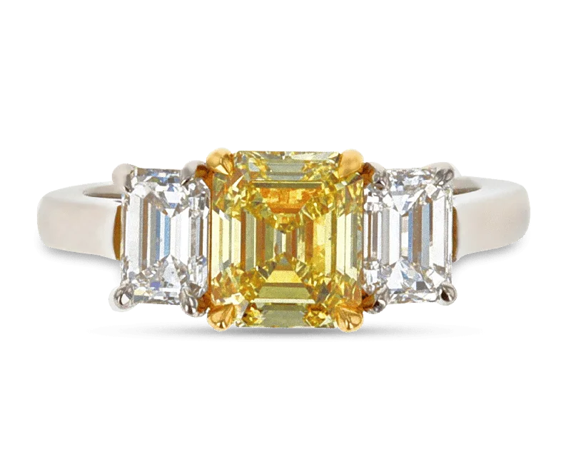 Bridal Ring Set for Weddings-Fancy Intense Yellow Diamond Ring, 1.53 Carats