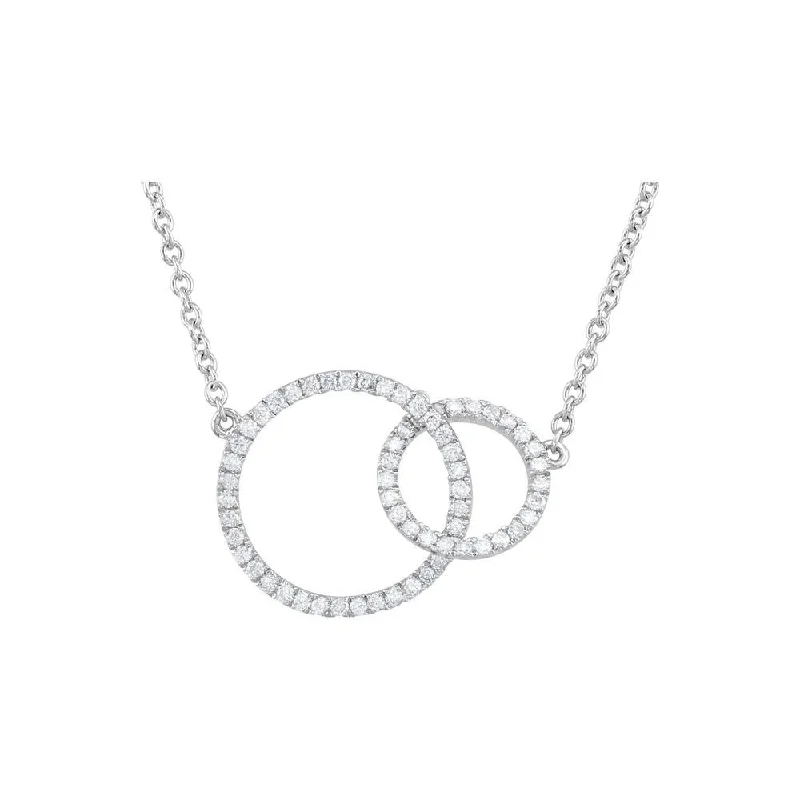 Handcrafted Gemstone Necklace for Gifts-1/3 Cttw White Diamond Double Circle 14k White Gold Necklace, 18 Inch