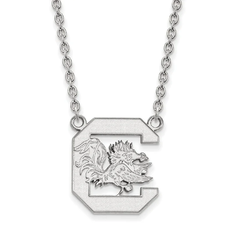 Crystal Necklace for Special Occasions-10k White Gold South Carolina Large Gamecock Pendant Necklace