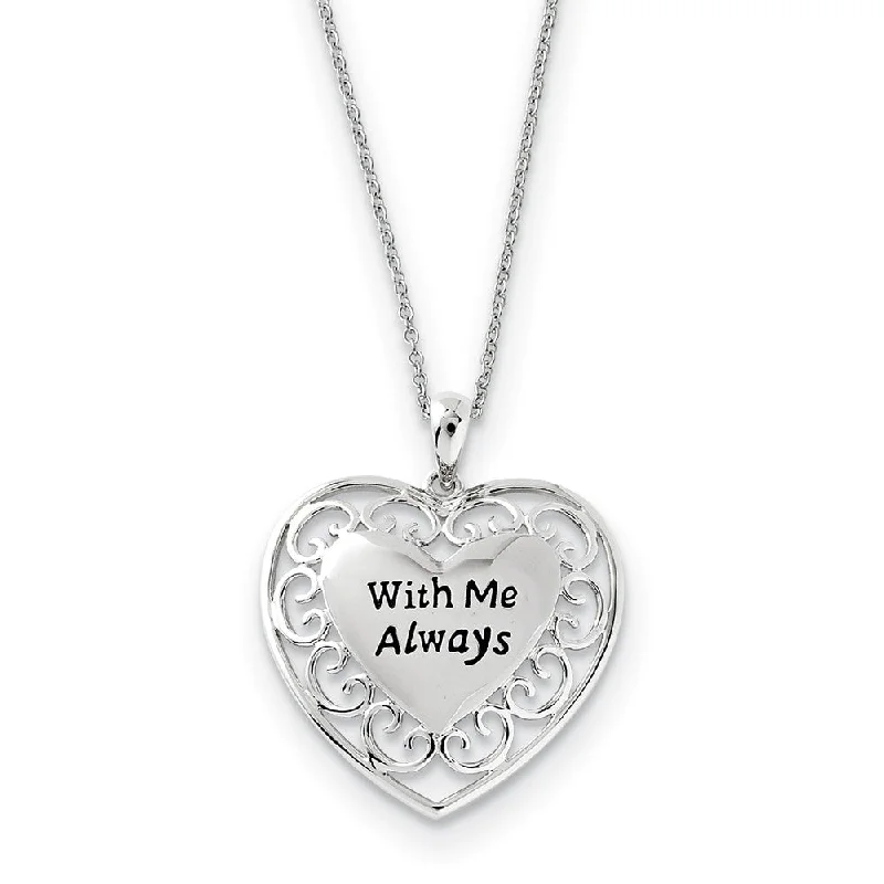 Beautiful Gold Necklace for Special Events-Rhodium Plated Sterling Silver With Me Always Heart Necklace, 18 Inch