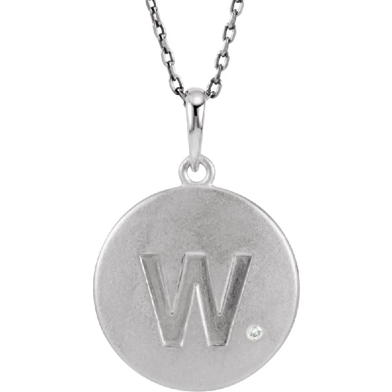 Custom Name Necklace for Kids-The Emma Sterling Silver Diamond Block Initial W Disc Necklace, 18 In.