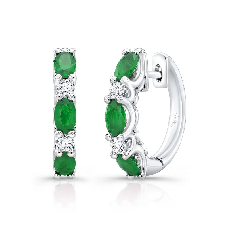 Fun Earrings for Day to Day Wear-Uneek Precious Collection Oval Shaped Emerald Huggie Earrings