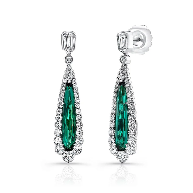 Classic Gemstone Earrings-Uneek Precious Collection Halo Pear Shaped Indicolite Tourmaline Dangle Earrings