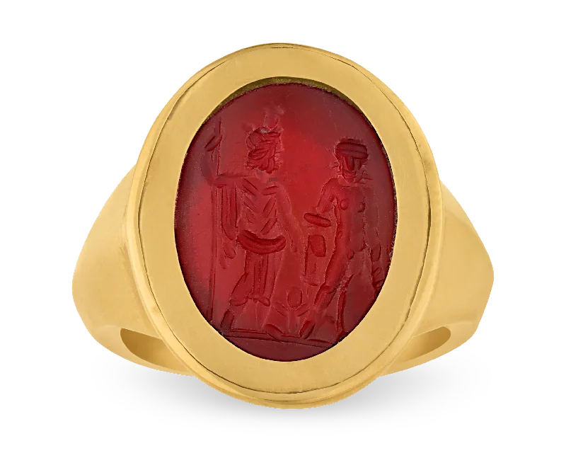 Classic Diamond Band Ring for Wedding-Roman Intaglio Carnelian Ring