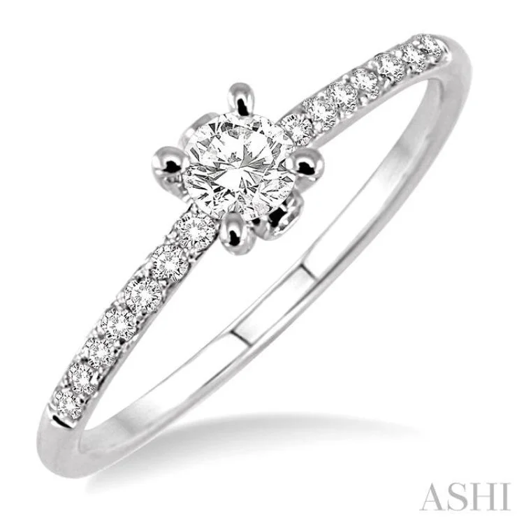 Multi-Stone Ring for Fashion Lovers-1/3 Ctw Diamond Engagement Ring with 1/5 Ct Round Cut Center Stone in 14K White Gold