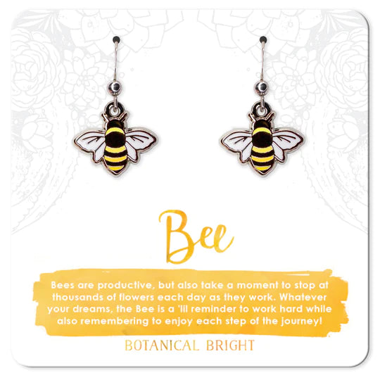 Fashion Forward Earrings for Teen Girls-Botanical Bright Dangle Earrings - Bees Silver