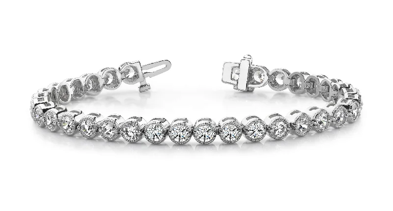 Silver Chain Bracelet for Casual Wear-14K White Gold Diamond Milgrain Bezel Tennis Bracelet