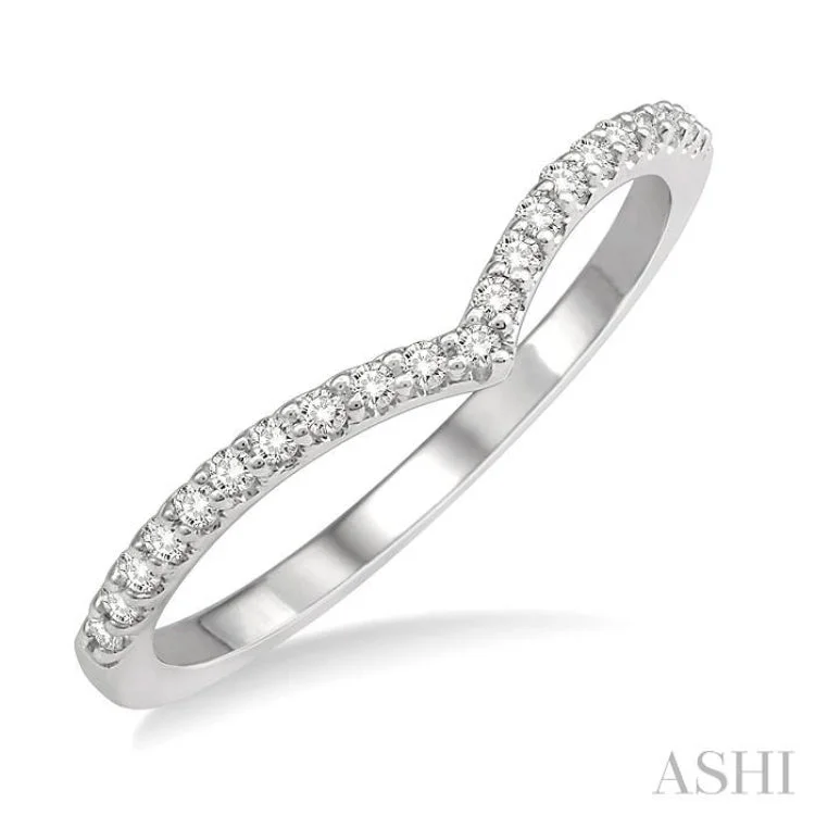 Custom Birthstone Ring for Fashion-1/10 ctw Chevron Center Round Cut Diamond Wedding Band in 14K White Gold