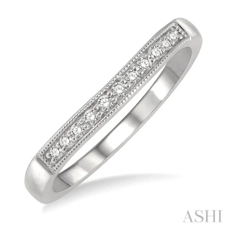 Beautiful Gold Band Ring for Women-1/10 Ctw Arched Round Cut Diamond Wedding Band in 14K White Gold