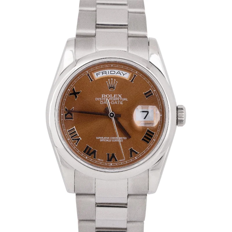 Gold-Plated Watches for Elegant Fashion-MINT Rolex Day-Date 36mm Bronze Copper Roman Dial 18k White Gold Watch 118209