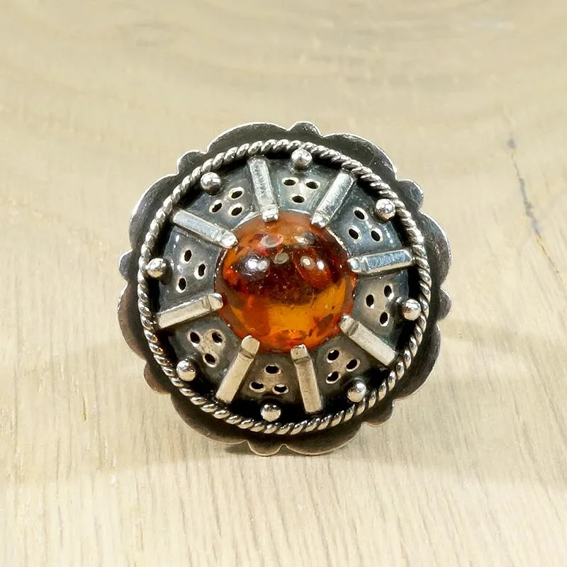 Designer Wedding Band for Women-Fascinating Vintage Amber & Silver Ring