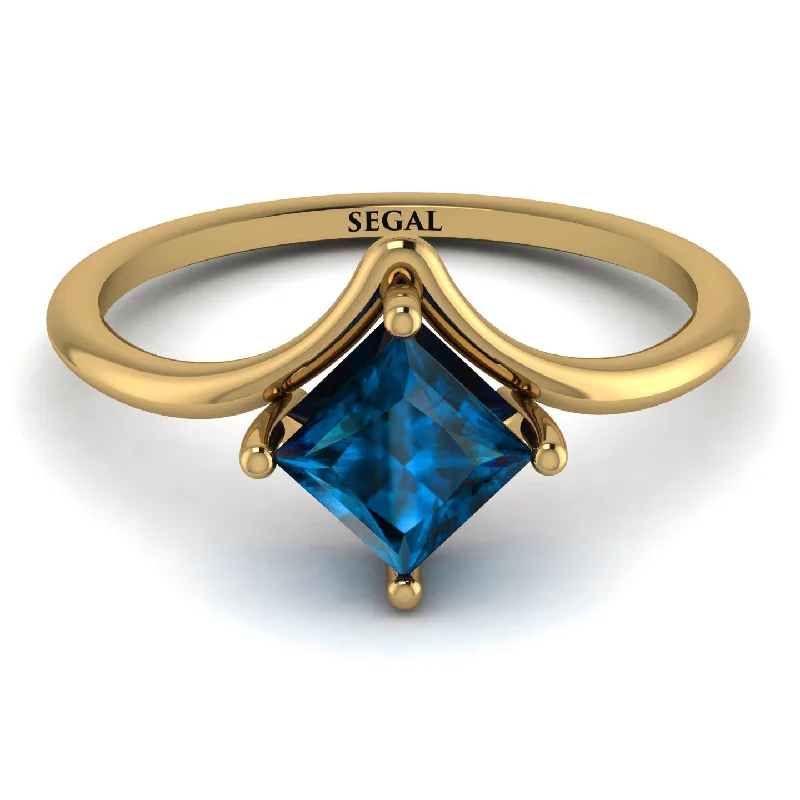 Custom Name Ring for Personal Touch-Minimalist Princess Cut Blue Topaz Engagement Rings - Harmony No. 501