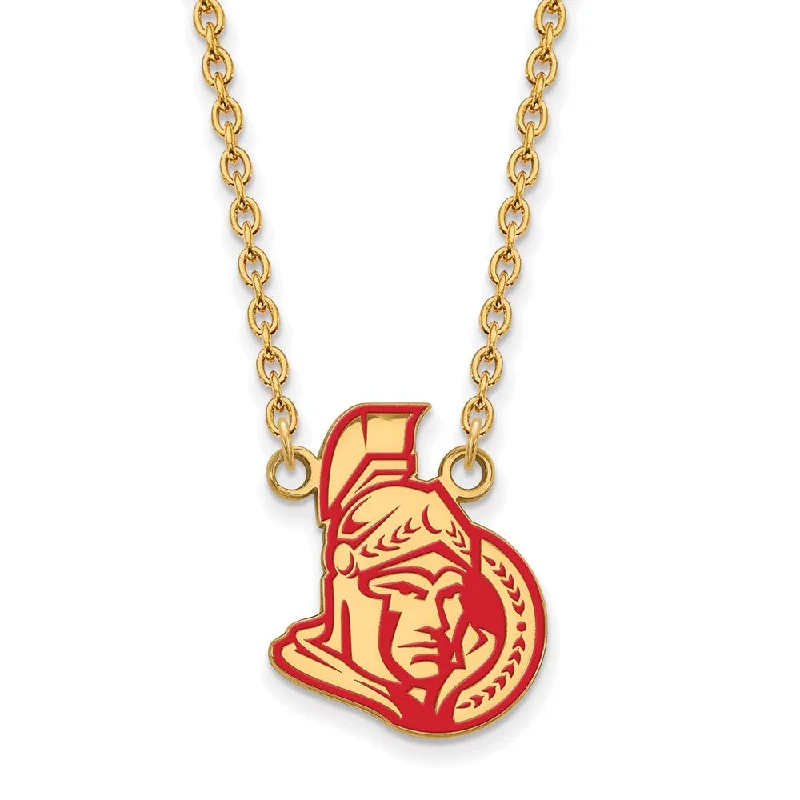 Statement Necklace for Women-SS 14k Yellow Gold Plated NHL Senators LG Enamel Necklace, 18 Inch