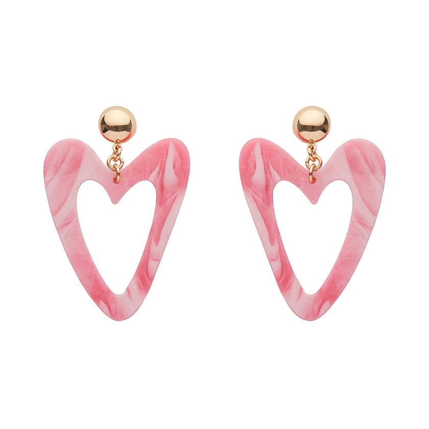 Multi-color Earrings for Fashionistas-Erswilder -Statement Marble Resin Heart Drop Earrings - Pink