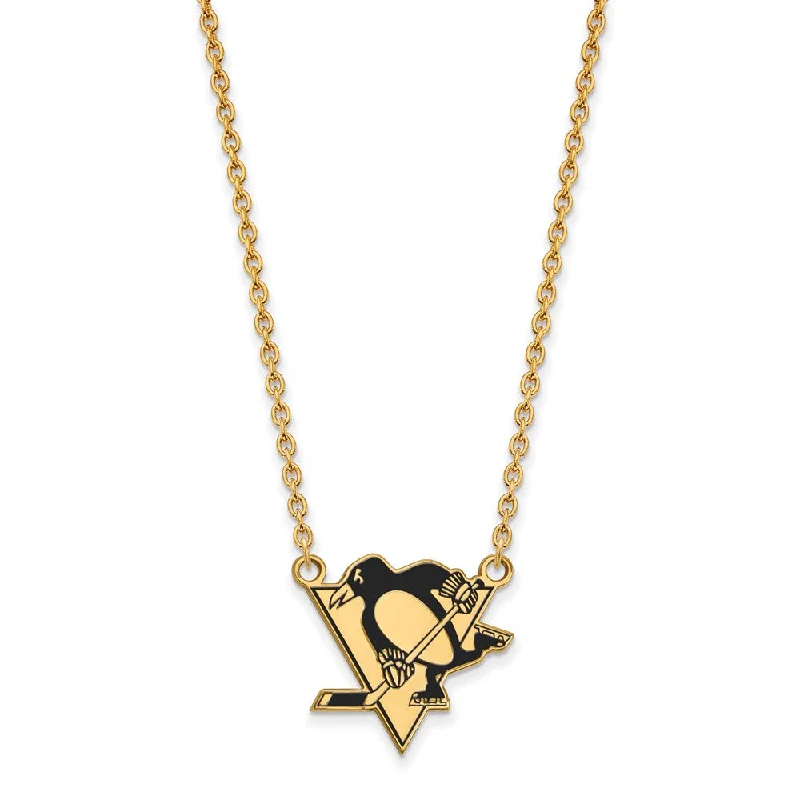 Simple Silver Pendant Necklace-SS 14k Yellow Gold Plated NHL Penguins LG Enamel Necklace, 18 Inch