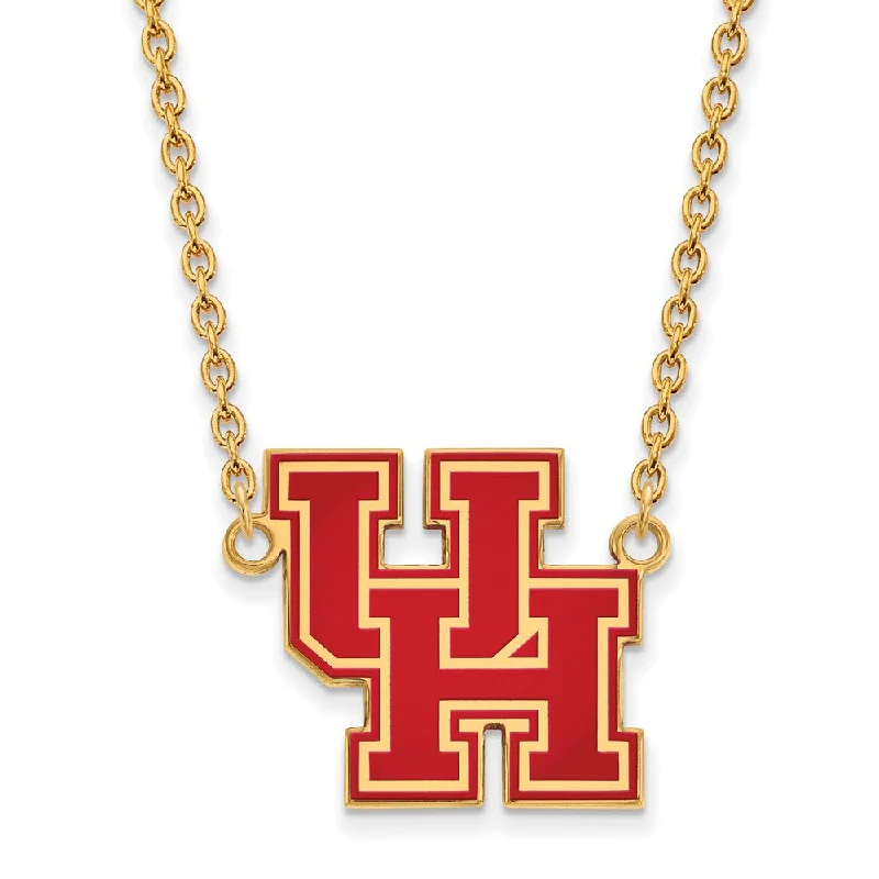 Classic Gold Necklace for Weddings-14k Gold Plated Silver U of Houston Large Enamel Pendant Necklace