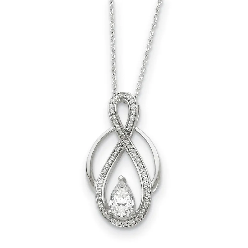 Simple Silver Pendant Necklace-Rhodium Plated Sterling Silver & CZ Tear of Strength Necklace, 18 Inch