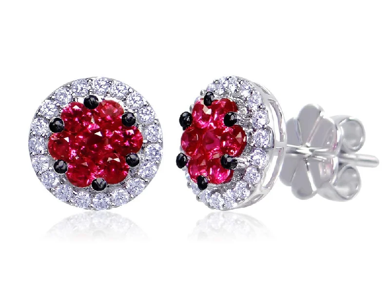 Unique Gem Earrings for Fashion-Uneek Precious Collection Halo Round Ruby Stud Earrings